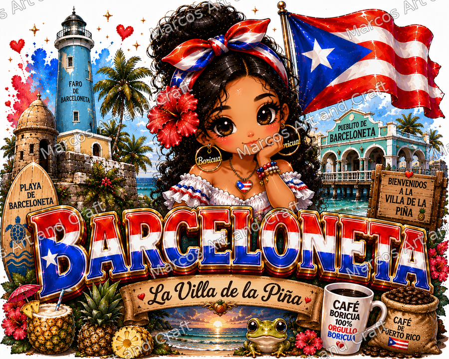 Diseño de Barceloneta con muñequita boricua