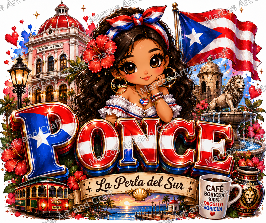 Diseño de Ponce con muñequita boricua